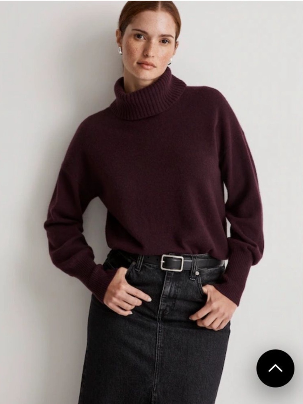 Madewell 100% Cashmere Deep Wine Purple Oversized Turtleneck Sweater XS NM626